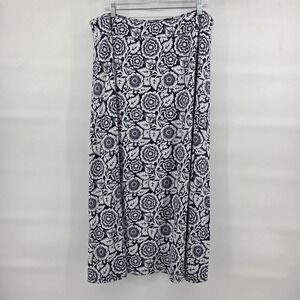 Talbots Plus Maxi Skirt 2X Navy White Floral Knit Elastic Waist Boho Eclectic